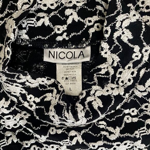 NICOLA Black White M/L Sleeveless Embroidered Look Mock Neck Top Y2K - Picture 8 of 9